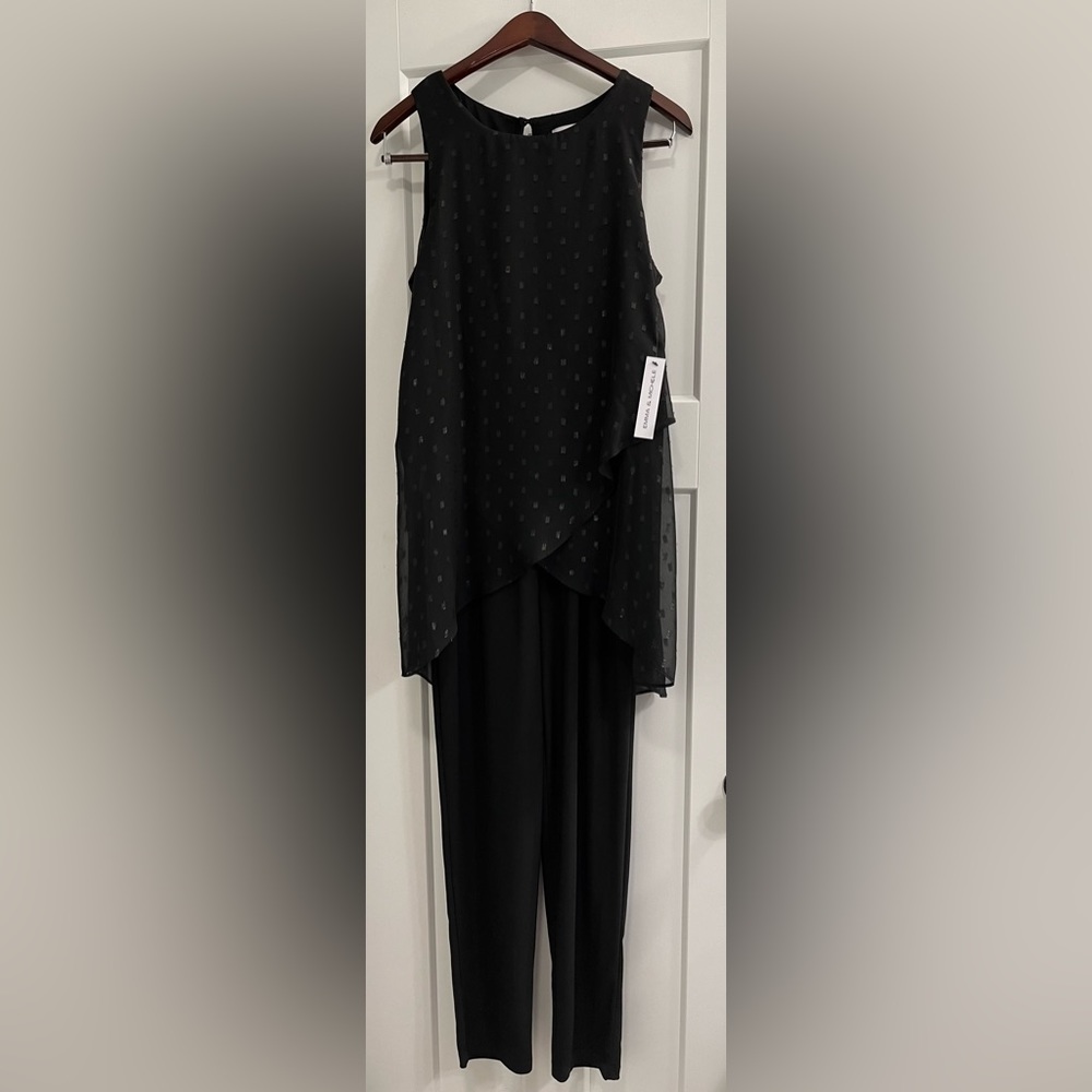 EMMA & MICHELE Jumpsuit w Overlay Sheer “Dots” Bodice Sleeveless One Piece SMALL